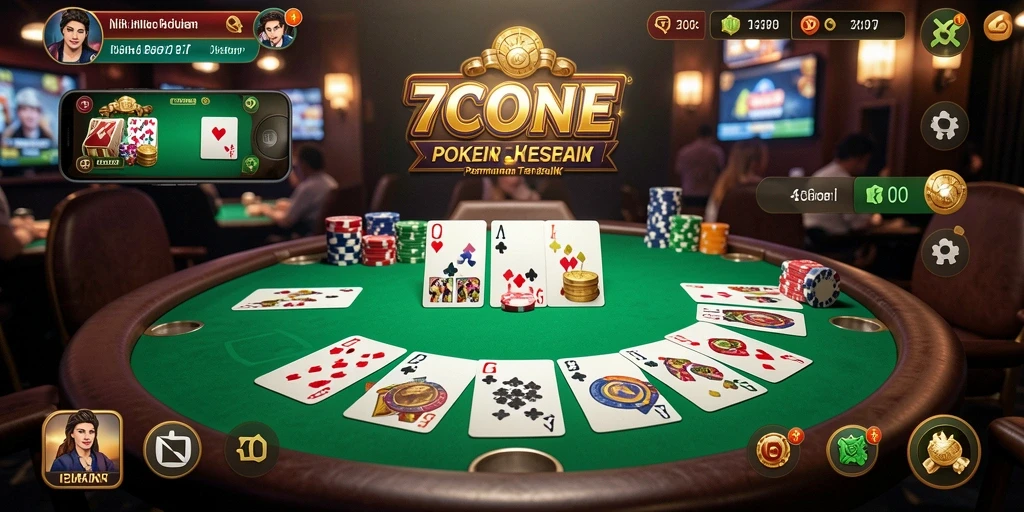 Tampilan gameplay seru di 7CONE dengan berbagai pilihan permainan poker.