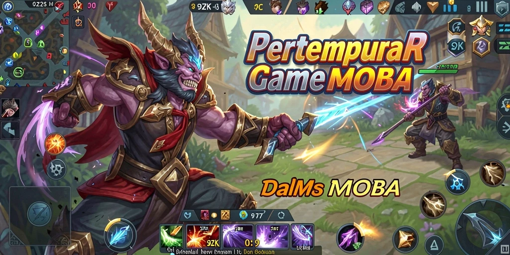 Screenshot utama 9ZK menampilkan aksi gameplay MOBA yang mendebarkan.