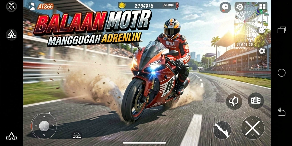 Gambaran gameplay mendebarkan di AT866 dengan balapan motor yang intens.