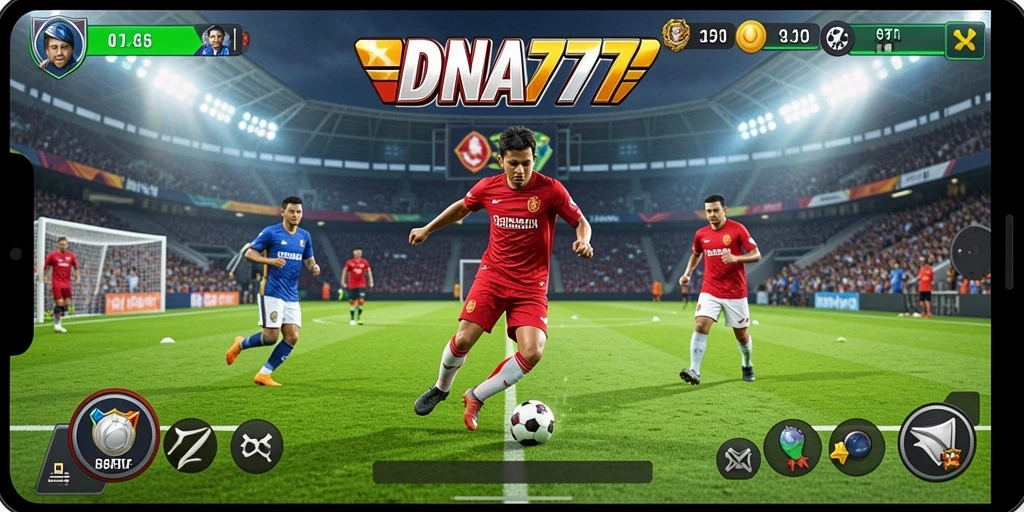 Tampilan gameplay sepak bola yang menarik dan kompetitif.