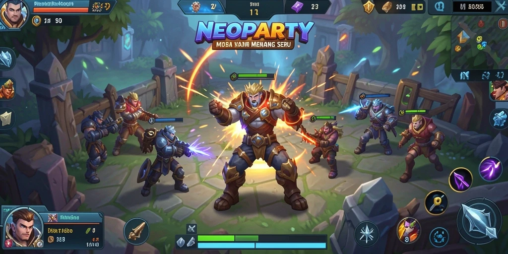 Screenshot gameplay NEOPARTY dengan aksi pertarungan seru.