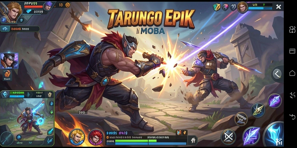 Tangkapan layar utama gameplay PPV99 yang menampilkan aksi pertarungan hero.