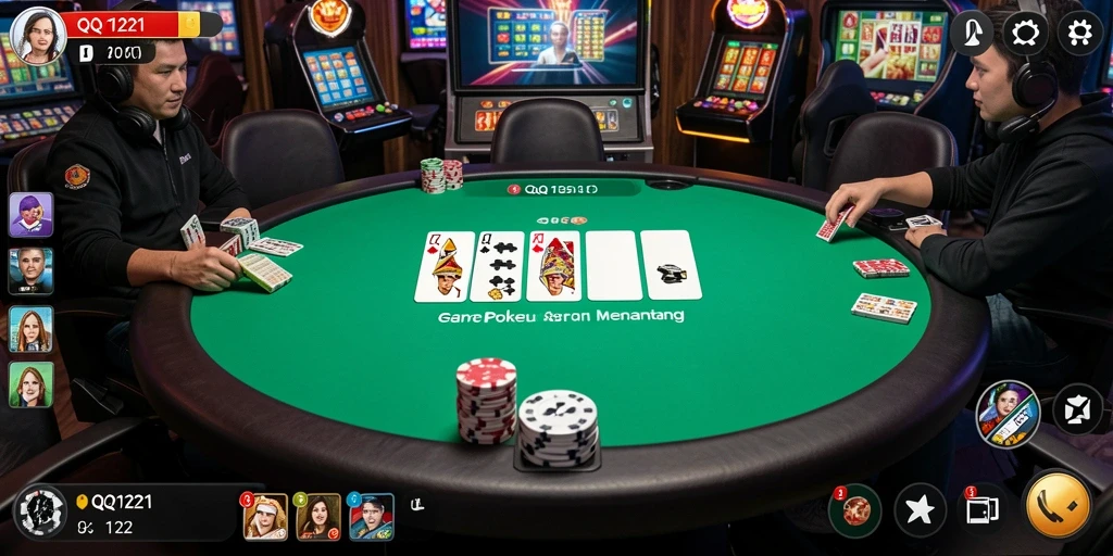 Tampilan utama gameplay QQ1221 dengan intensitas permainan Poker.