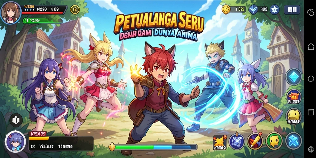 Tampilan gameplay seru dengan karakter anime yang memukau.