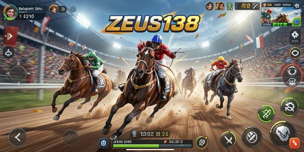 Screenshot gameplay <strong>ZEUS138</strong> menampilkan balapan yang mendebarkan di lintasan yang menantang.